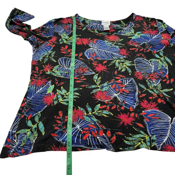 CHICOS Black Tropical Floral Rayon Blend 3/4 Sleeve Top Size Large (2) Pullover - Picture 8 of 11
